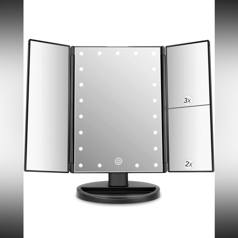 Deweisn trifold lighted vanity mirror with 2 LED lights, touch screen